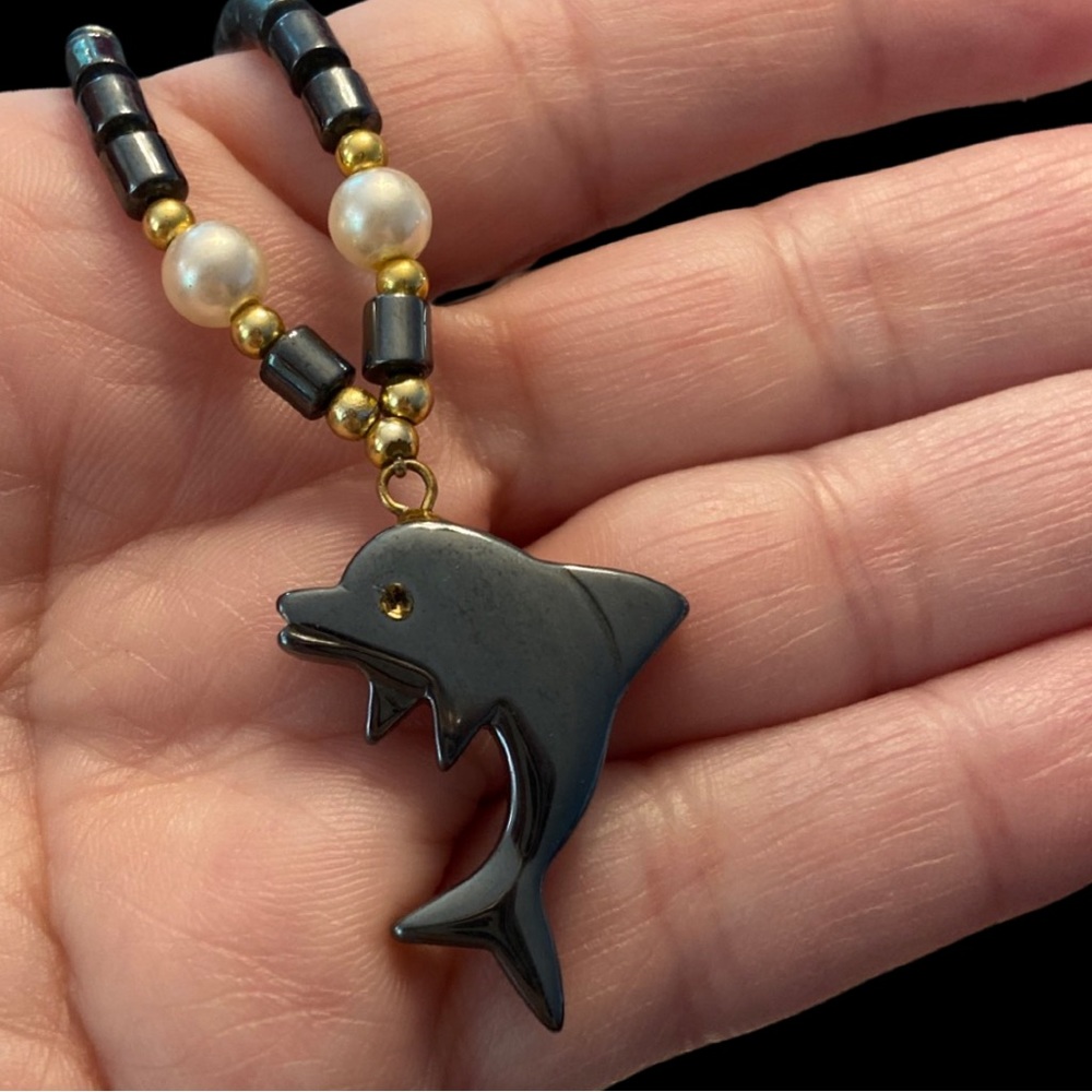 Hematite Necklace with dolphin pendant